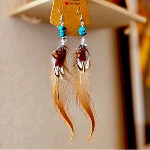 Pheasant Feather Turquoise Earrings
